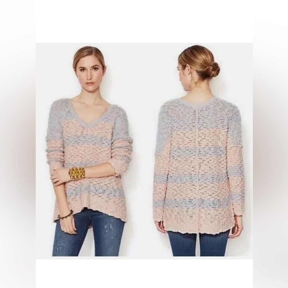 Free People Medium Oversized Cozy Pink & Gray Slouchy Boucle Songbird Sweater